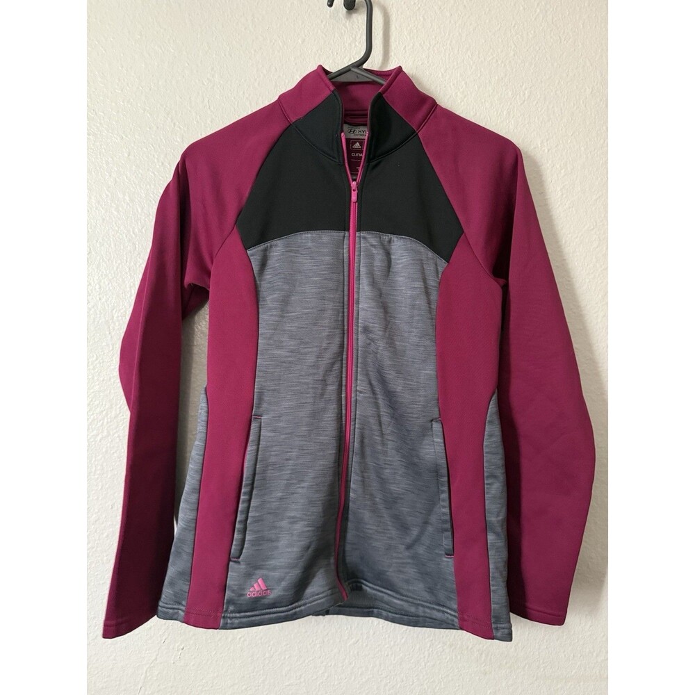 ADIDAS Women's Jacket Size S Pink Gray Black Golf ClimaWarm Full Zip Athletic
